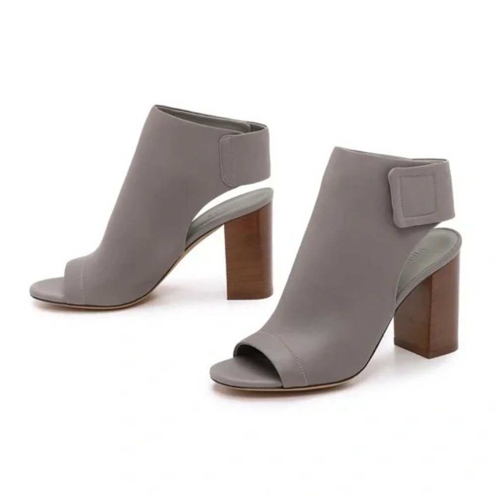 VINCE Faye Open Peep Toe Leather Bootie High Chunky Block Heel Sandal Wrap Boots